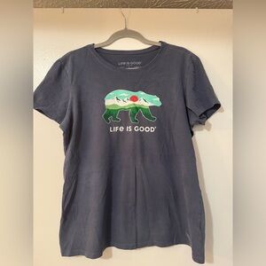 Life Is Good Navy T-Shirt with Bear Graphic